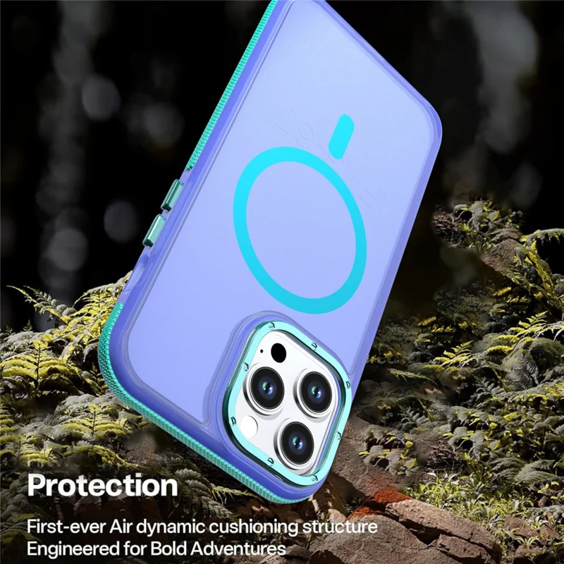 For iPhone 13 Pro Max Magnetic Case Color Blocking PC + TPU Anti-Fingerprint Phone Cover - Blue