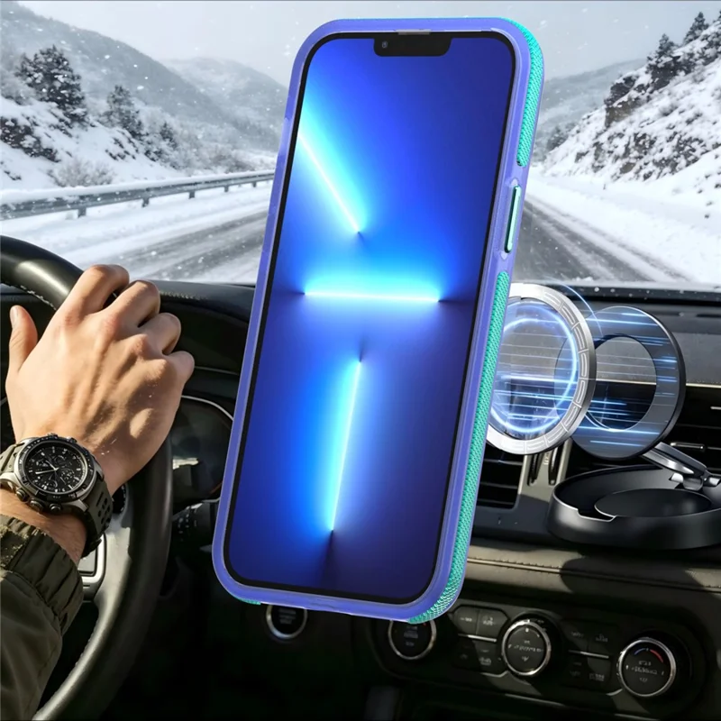 For iPhone 13 Pro Max Magnetic Case Color Blocking PC + TPU Anti-Fingerprint Phone Cover - Blue