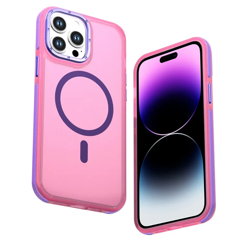 For iPhone 14 Pro Magnetic Case Color Blocking PC + TPU Anti-Fingerprint Phone Cover - Pink