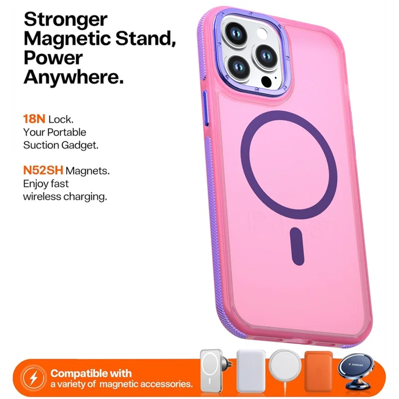 For iPhone 14 Pro Magnetic Case Color Blocking PC + TPU Anti-Fingerprint Phone Cover - Pink