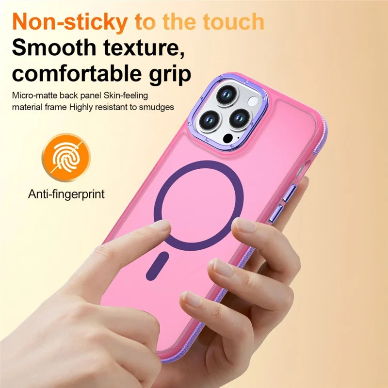 For iPhone 14 Pro Magnetic Case Color Blocking PC + TPU Anti-Fingerprint Phone Cover - Pink