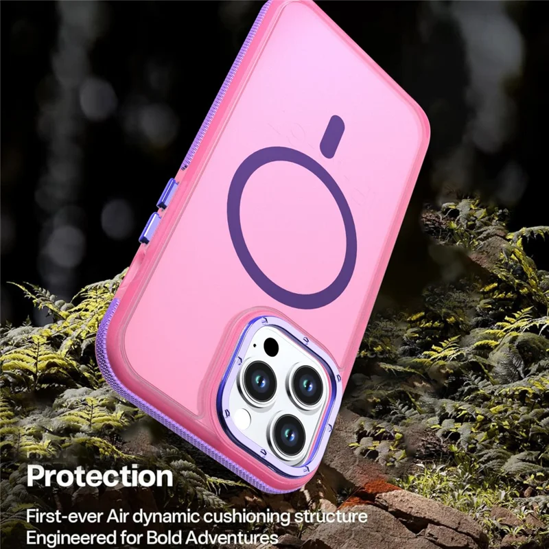 For iPhone 14 Pro Magnetic Case Color Blocking PC + TPU Anti-Fingerprint Phone Cover - Pink