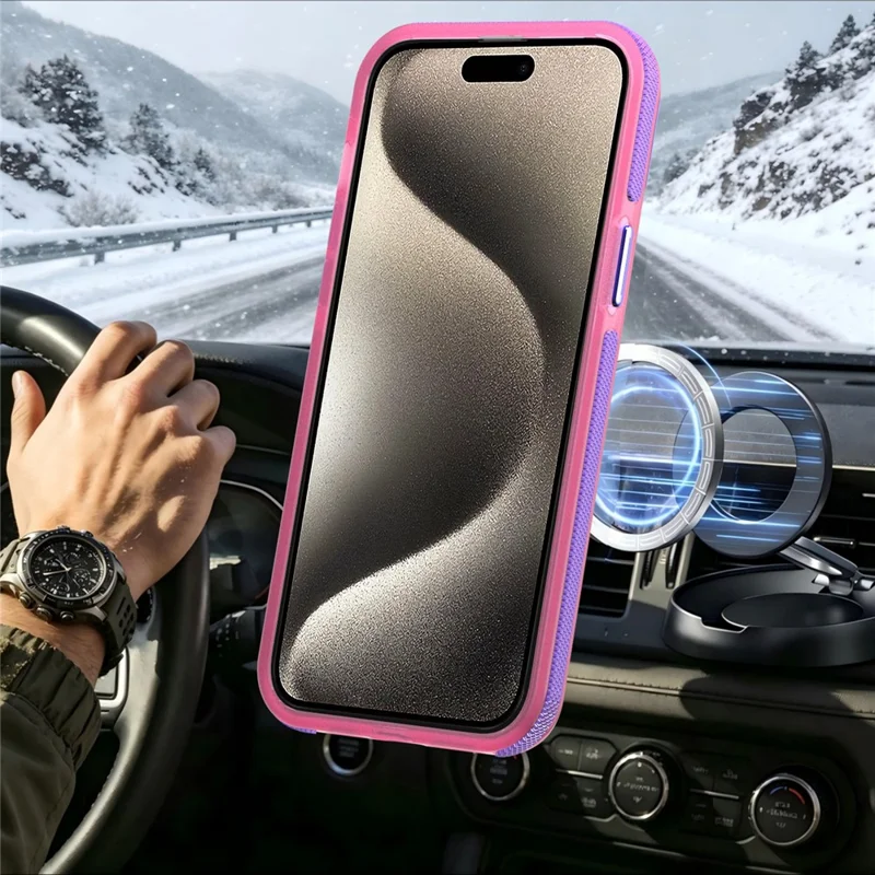 For iPhone 14 Pro Magnetic Case Color Blocking PC + TPU Anti-Fingerprint Phone Cover - Pink