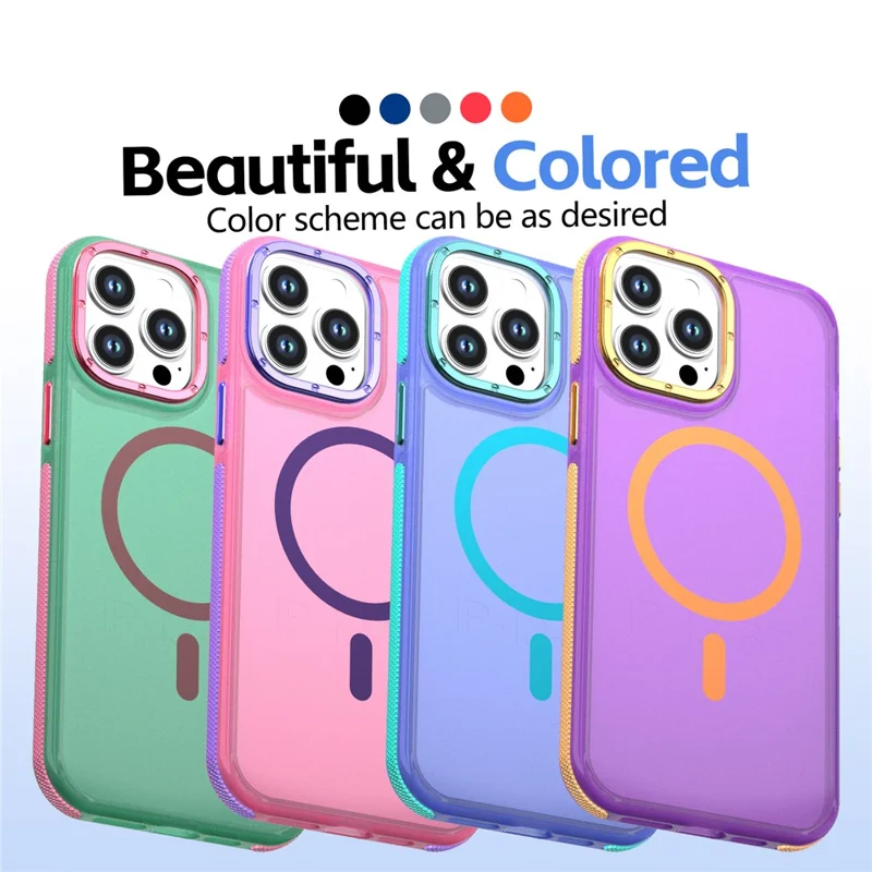 For iPhone 14 Pro Magnetic Case Color Blocking PC + TPU Anti-Fingerprint Phone Cover - Pink