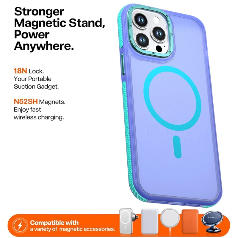 For iPhone 14 Pro Max Magnetic Case Color Blocking PC + TPU Anti-Fingerprint Phone Cover - Blue