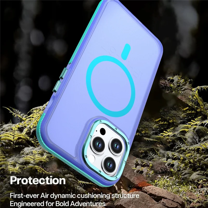 For iPhone 14 Pro Max Magnetic Case Color Blocking PC + TPU Anti-Fingerprint Phone Cover - Blue