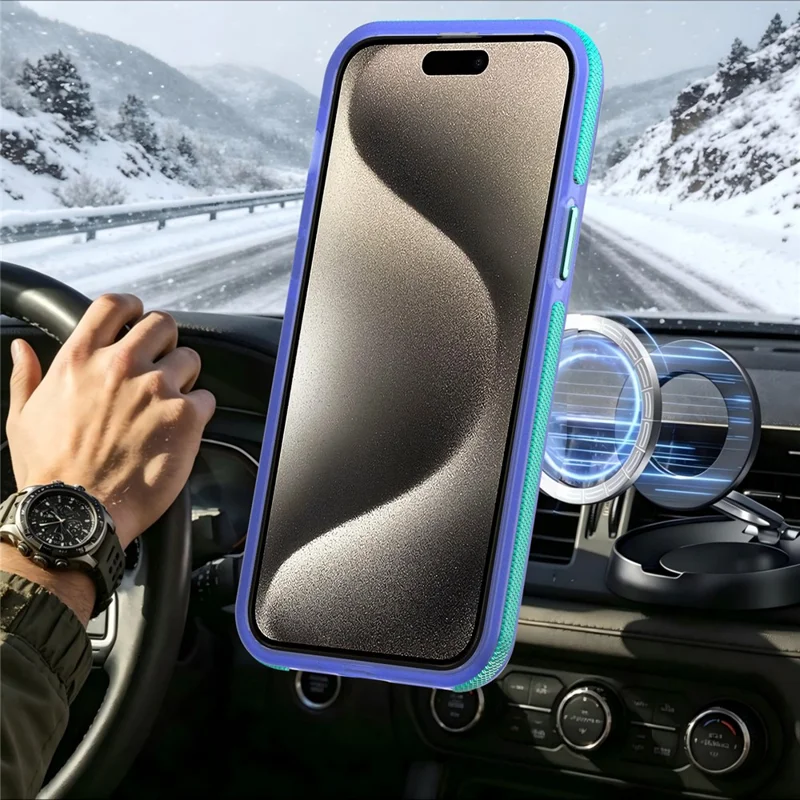 For iPhone 14 Pro Max Magnetic Case Color Blocking PC + TPU Anti-Fingerprint Phone Cover - Blue