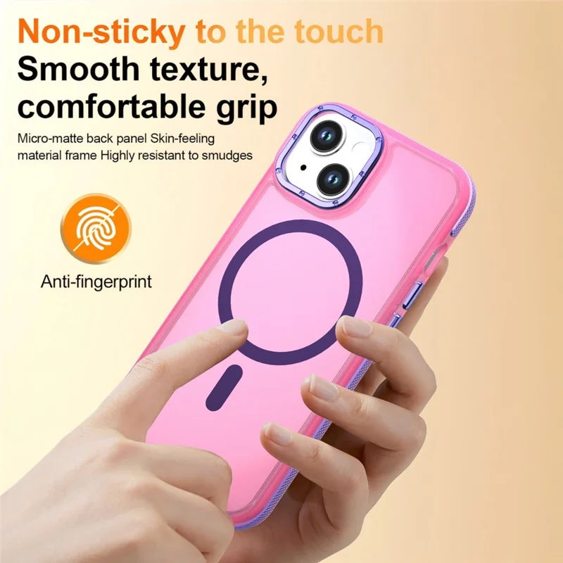 For iPhone 15 Magnetic Case Color Blocking PC + TPU Anti-Fingerprint Phone Cover - Pink