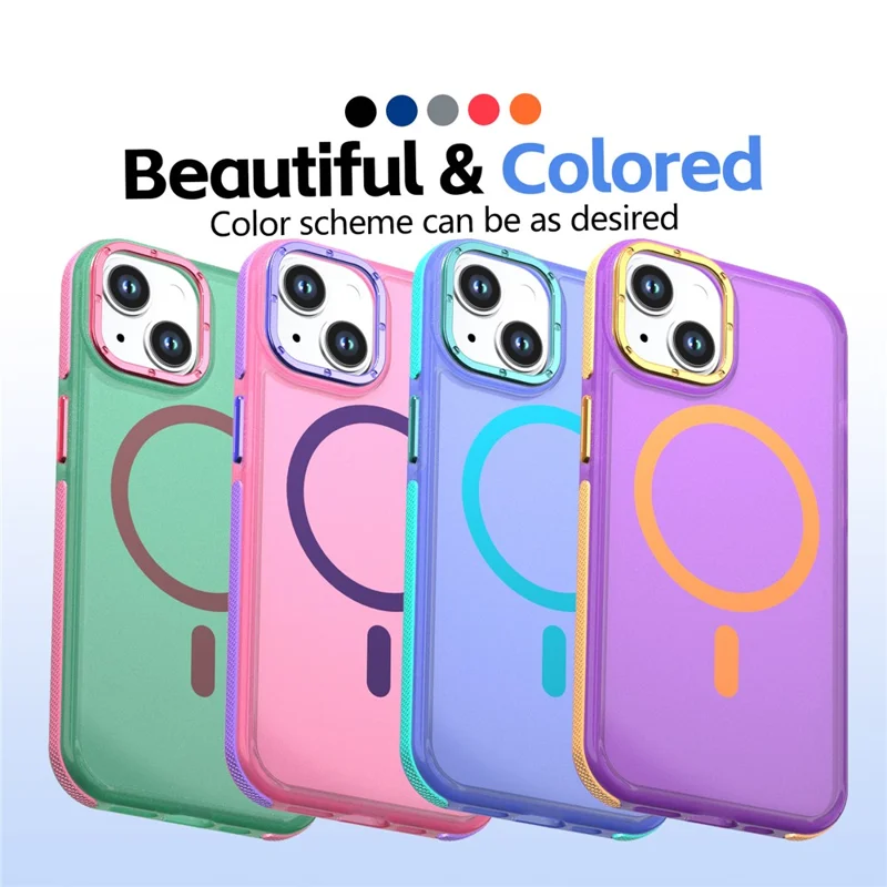 For iPhone 15 Magnetic Case Color Blocking PC + TPU Anti-Fingerprint Phone Cover - Pink