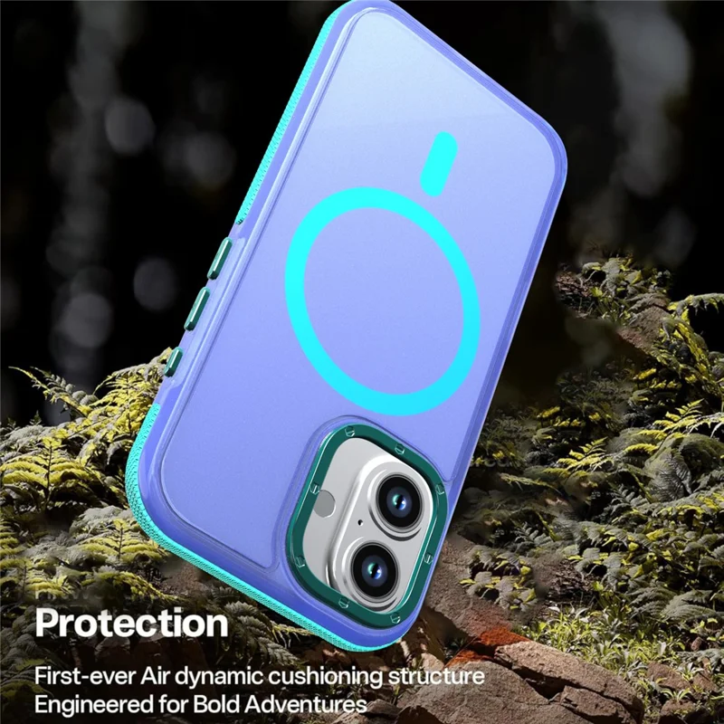 For iPhone 16 Magnetic Case Color Blocking PC + TPU Anti-Fingerprint Phone Cover - Blue