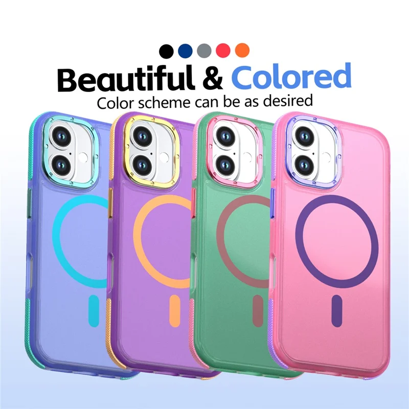 For iPhone 16 Magnetic Case Color Blocking PC + TPU Anti-Fingerprint Phone Cover - Blue