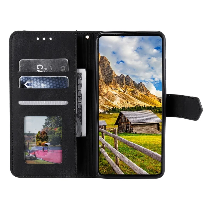 For Samsung Galaxy S23 Stand Wallet Phone Case Splicing Stitching PU Leather + TPU Cover - Black