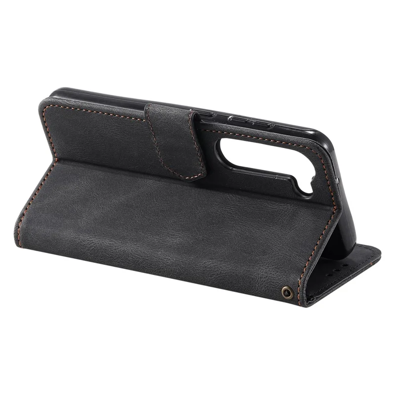 For Samsung Galaxy S23 Stand Wallet Phone Case Splicing Stitching PU Leather + TPU Cover - Black