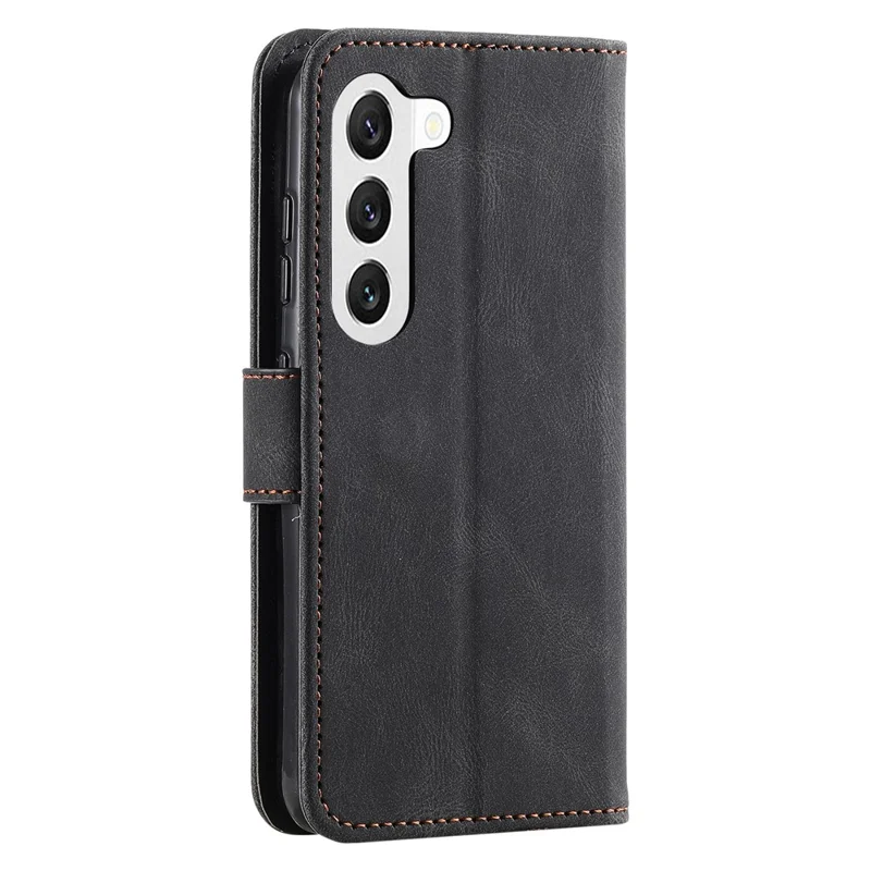 For Samsung Galaxy S23 Stand Wallet Phone Case Splicing Stitching PU Leather + TPU Cover - Black