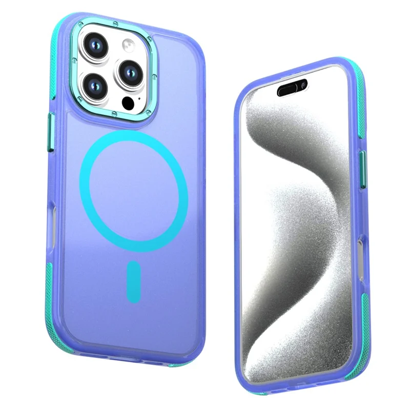 For iPhone 16 Pro Magnetic Case Color Blocking PC + TPU Anti-Fingerprint Phone Cover - Blue