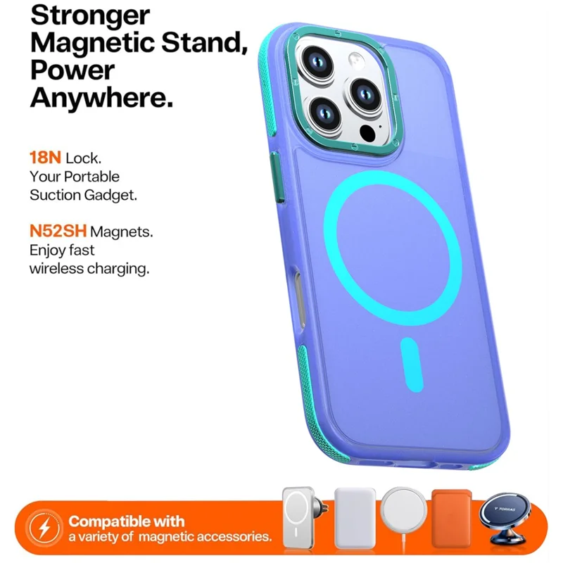 For iPhone 16 Pro Magnetic Case Color Blocking PC + TPU Anti-Fingerprint Phone Cover - Blue