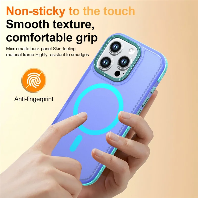 For iPhone 16 Pro Magnetic Case Color Blocking PC + TPU Anti-Fingerprint Phone Cover - Blue
