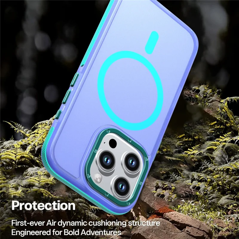 For iPhone 16 Pro Magnetic Case Color Blocking PC + TPU Anti-Fingerprint Phone Cover - Blue