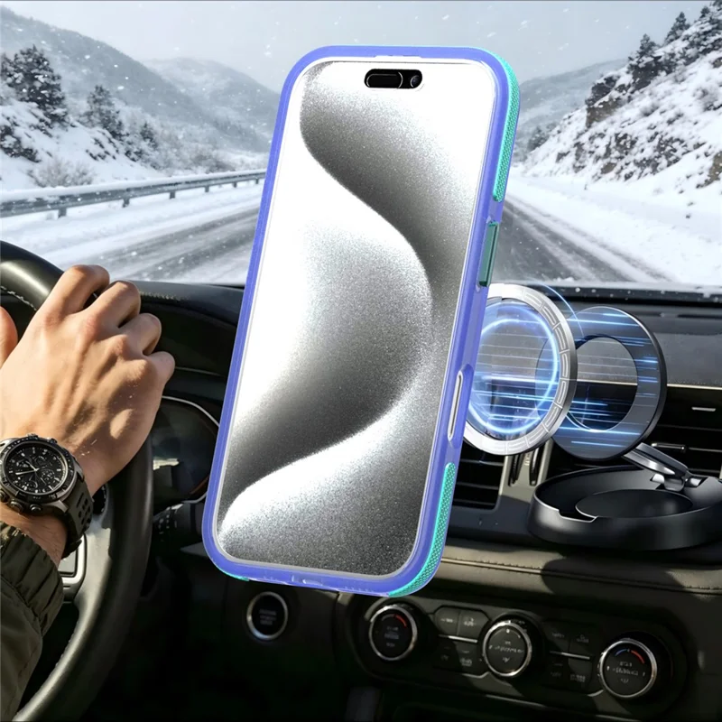 For iPhone 16 Pro Magnetic Case Color Blocking PC + TPU Anti-Fingerprint Phone Cover - Blue