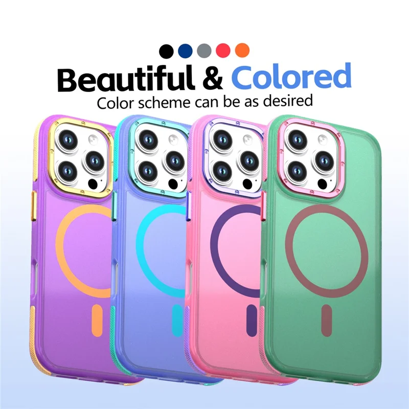For iPhone 16 Pro Magnetic Case Color Blocking PC + TPU Anti-Fingerprint Phone Cover - Blue