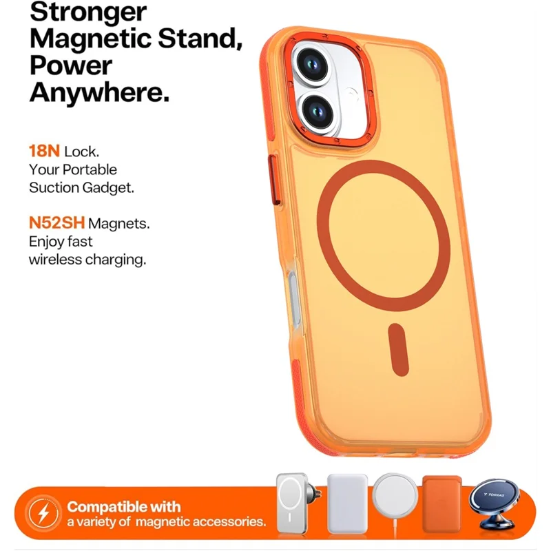 For iPhone 17 Magnetic Case Color Blocking PC + TPU Anti-Fingerprint Phone Cover - Orange