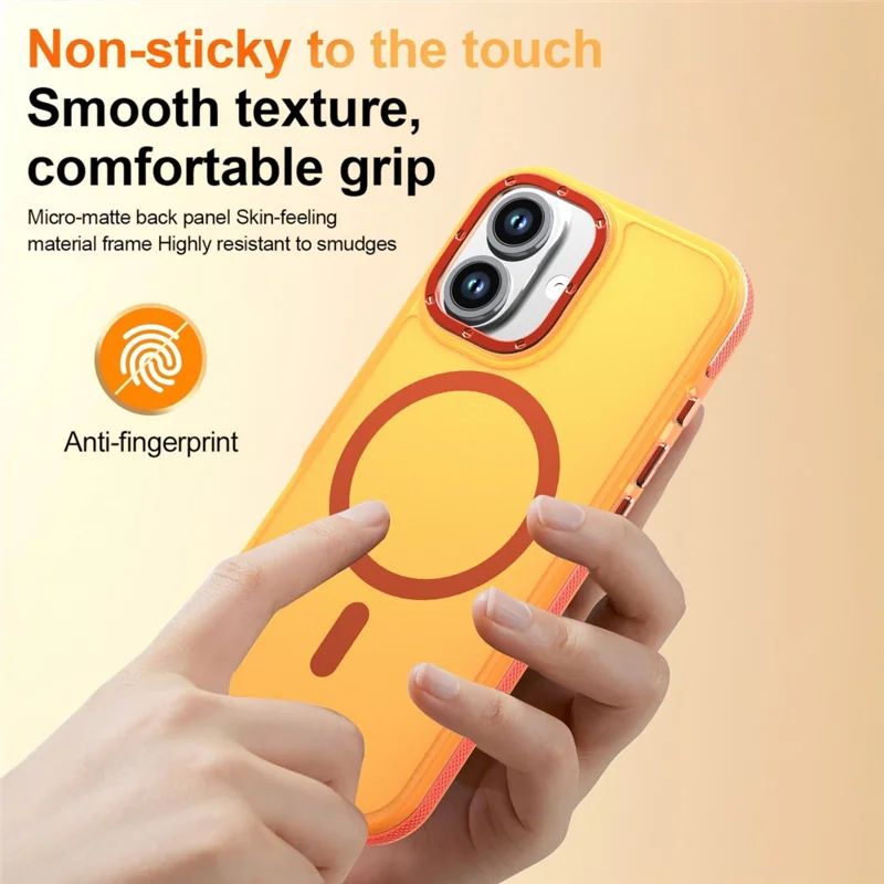 For iPhone 17 Magnetic Case Color Blocking PC + TPU Anti-Fingerprint Phone Cover - Orange