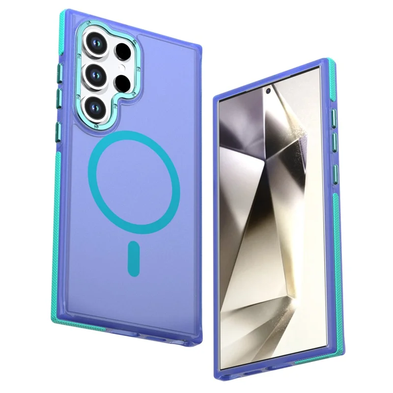 For Samsung Galaxy S24 Ultra Magnetic Case Color Blocking PC + TPU Anti-Fingerprint Phone Cover - Blue