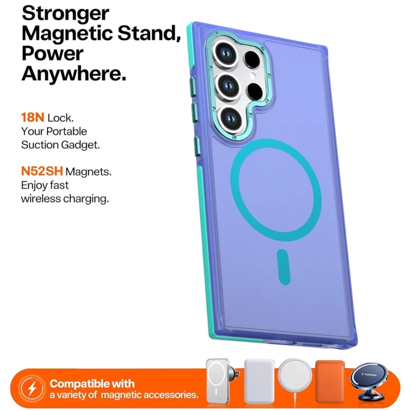 For Samsung Galaxy S24 Ultra Magnetic Case Color Blocking PC + TPU Anti-Fingerprint Phone Cover - Blue