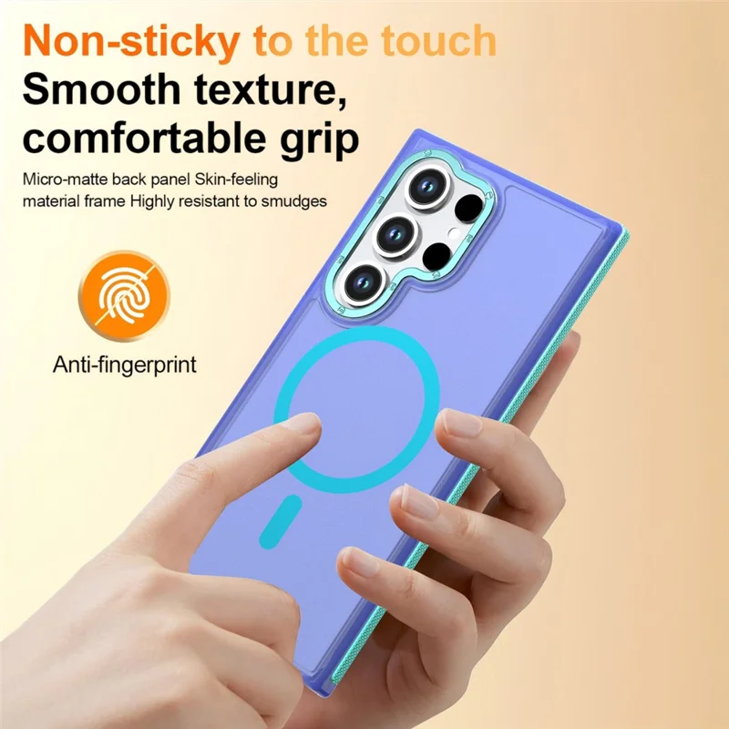 For Samsung Galaxy S24 Ultra Magnetic Case Color Blocking PC + TPU Anti-Fingerprint Phone Cover - Blue
