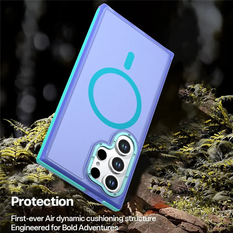 For Samsung Galaxy S24 Ultra Magnetic Case Color Blocking PC + TPU Anti-Fingerprint Phone Cover - Blue