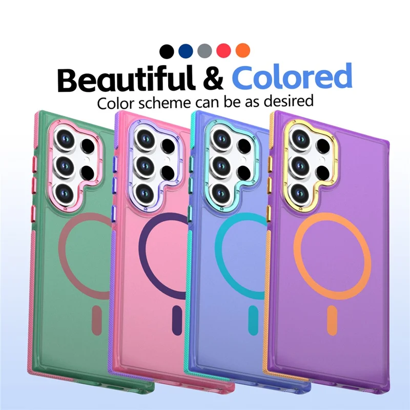 For Samsung Galaxy S24 Ultra Magnetic Case Color Blocking PC + TPU Anti-Fingerprint Phone Cover - Blue