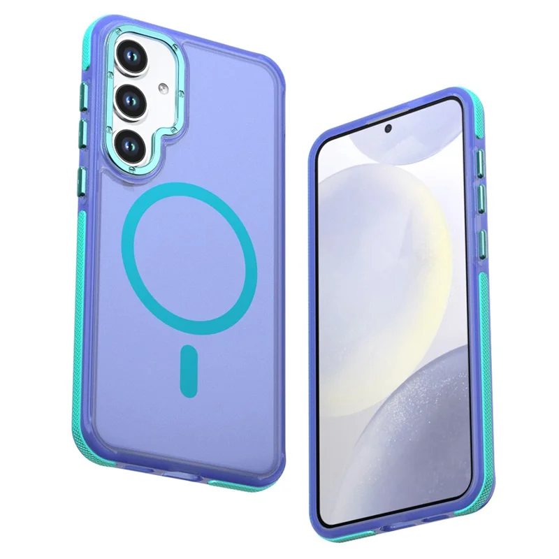 For Samsung Galaxy S26 Magnetic Case Color Blocking PC + TPU Anti-Fingerprint Phone Cover - Blue