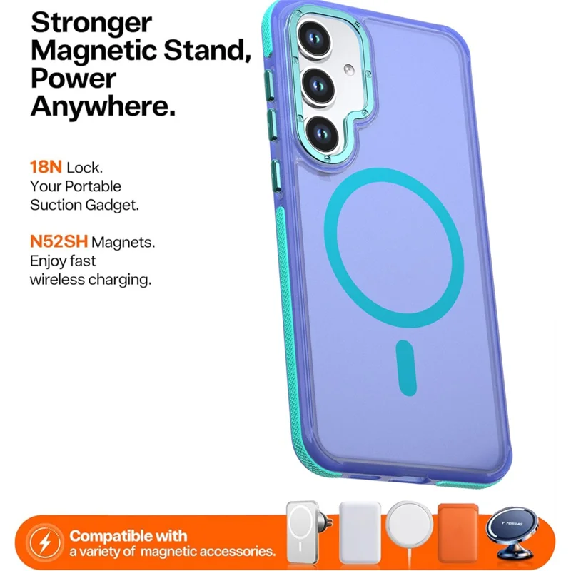 For Samsung Galaxy S26 Magnetic Case Color Blocking PC + TPU Anti-Fingerprint Phone Cover - Blue
