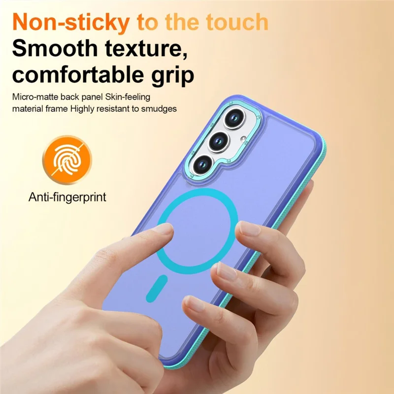 For Samsung Galaxy S26 Magnetic Case Color Blocking PC + TPU Anti-Fingerprint Phone Cover - Blue