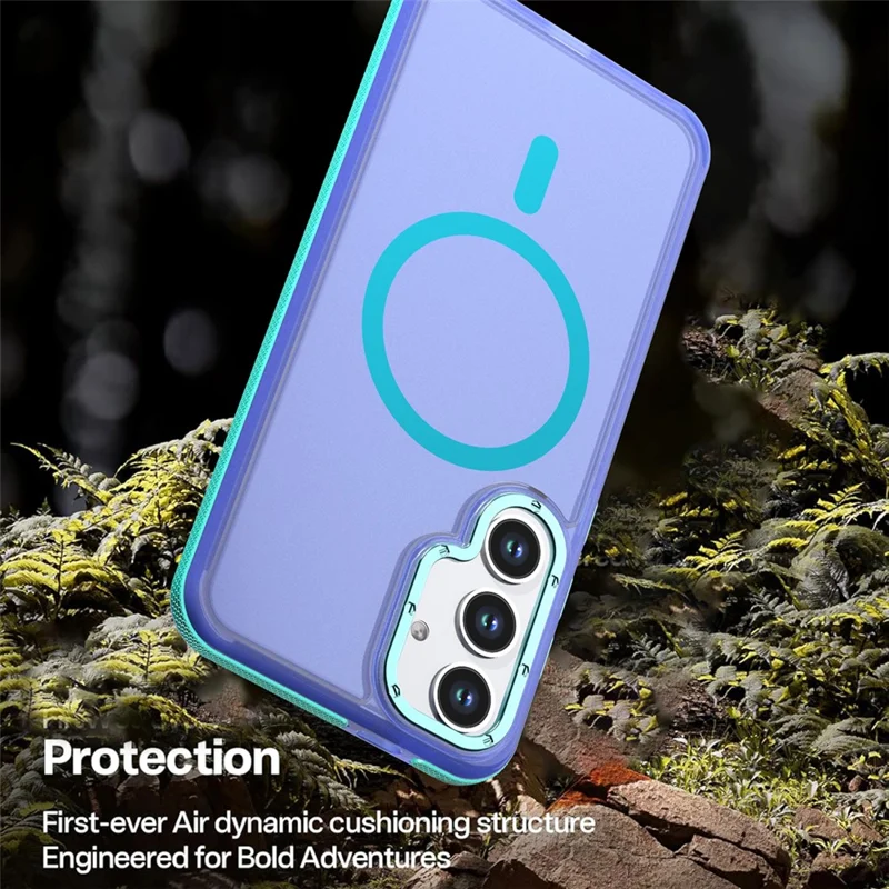 For Samsung Galaxy S26 Magnetic Case Color Blocking PC + TPU Anti-Fingerprint Phone Cover - Blue