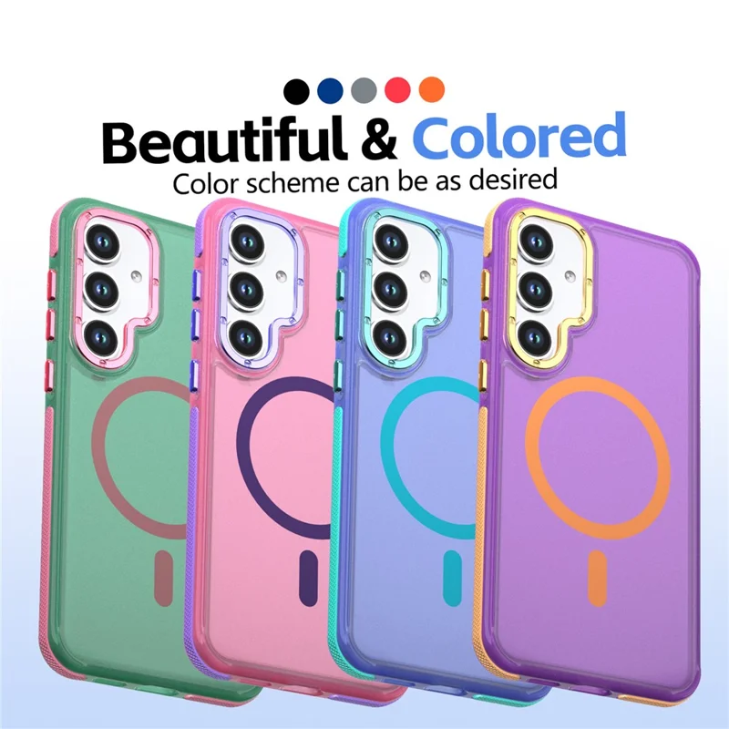 For Samsung Galaxy S26 Magnetic Case Color Blocking PC + TPU Anti-Fingerprint Phone Cover - Blue
