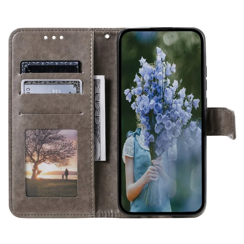 For Xiaomi 13 Pro 5G Imprinted Mandala Flower Phone Case Anti-drop Wallet Stand Cover with Strap - Grey