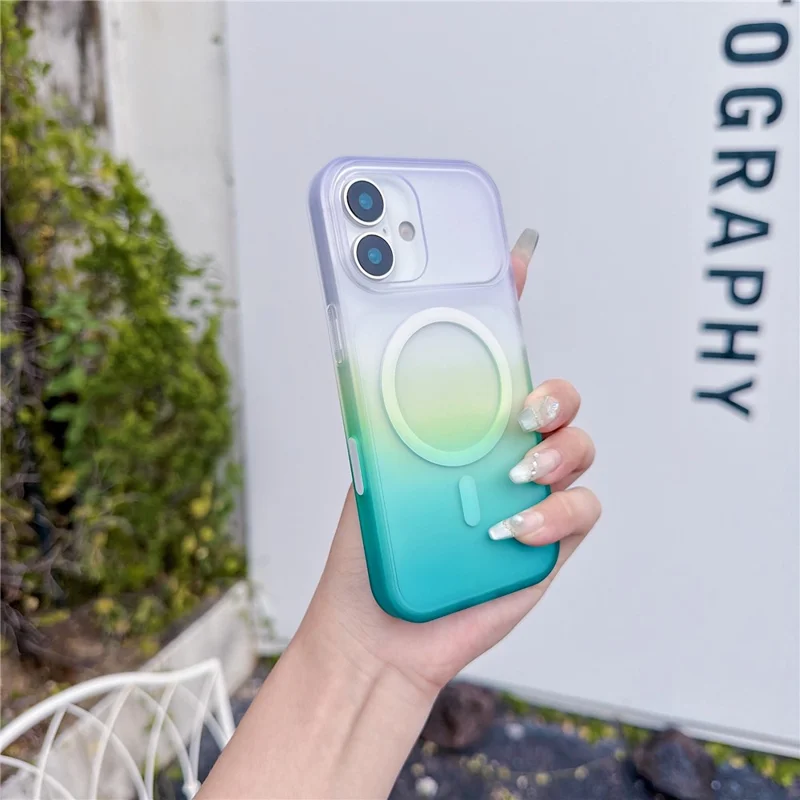 For iPhone 17 Magnetic Case AI Touch Button Gradient Color TPU Phone Cover - Blue