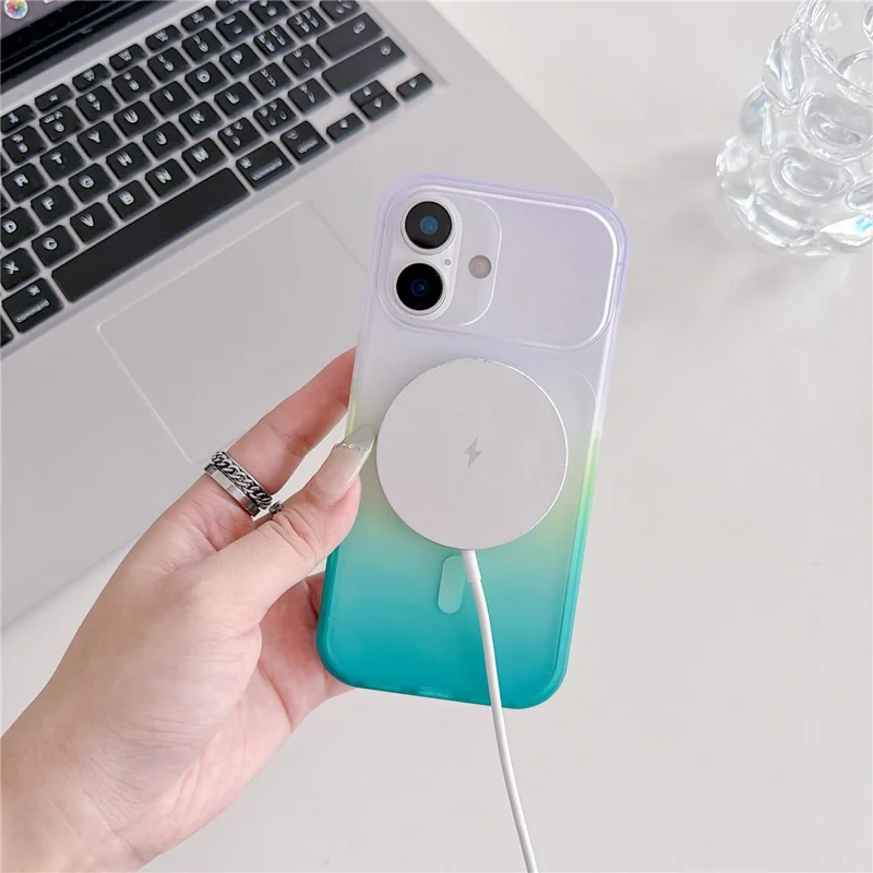 For iPhone 17 Magnetic Case AI Touch Button Gradient Color TPU Phone Cover - Blue