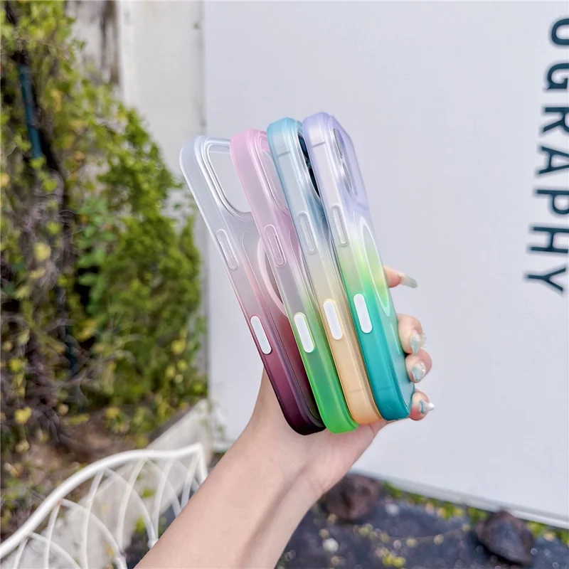 For iPhone 17 Magnetic Case AI Touch Button Gradient Color TPU Phone Cover - Blue