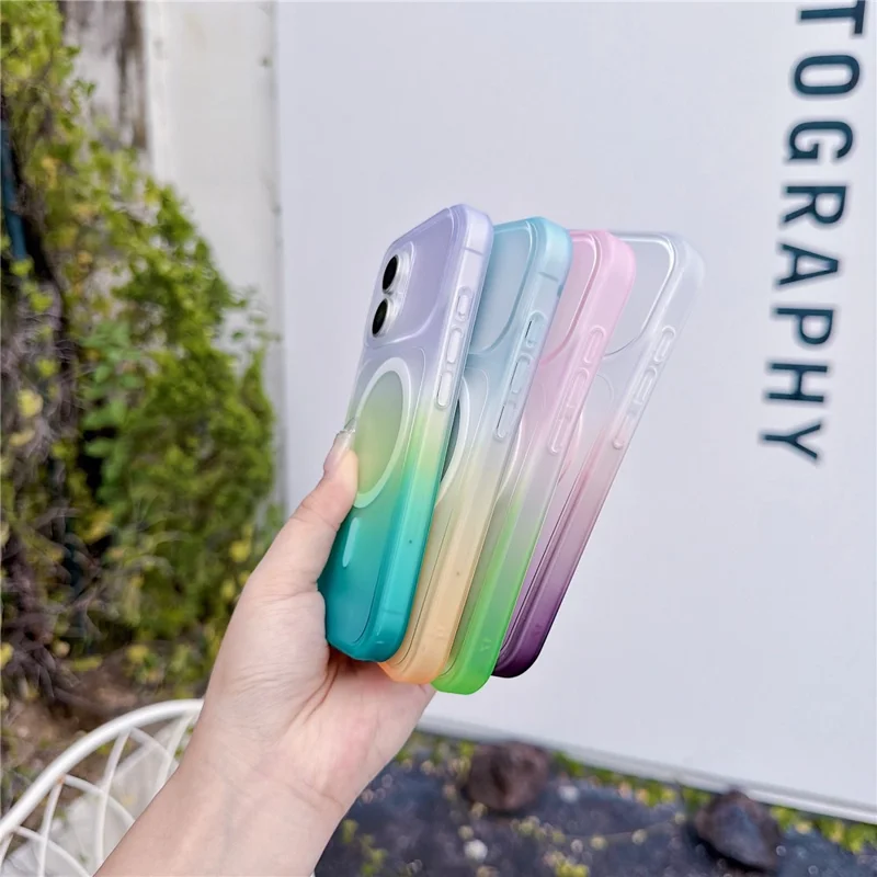 For iPhone 17 Magnetic Case AI Touch Button Gradient Color TPU Phone Cover - Blue