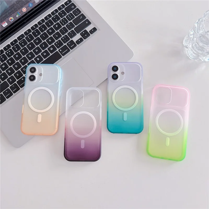For iPhone 17 Magnetic Case AI Touch Button Gradient Color TPU Phone Cover - Blue