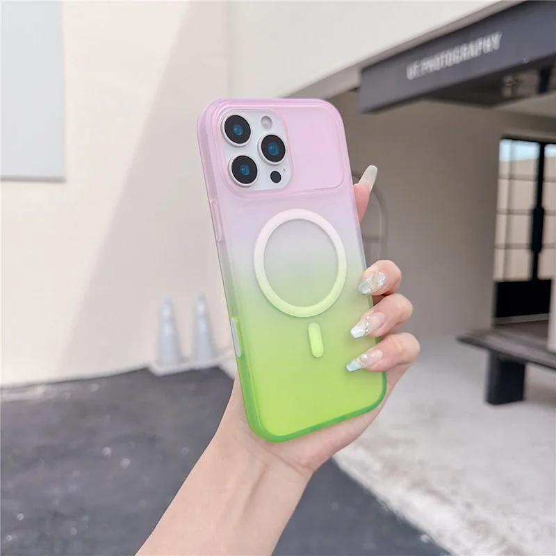 For iPhone 16 Pro Max Magnetic Case AI Touch Button Gradient Color TPU Phone Cover - Green