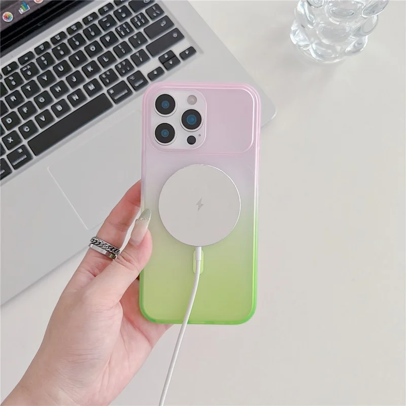 For iPhone 16 Pro Max Magnetic Case AI Touch Button Gradient Color TPU Phone Cover - Green