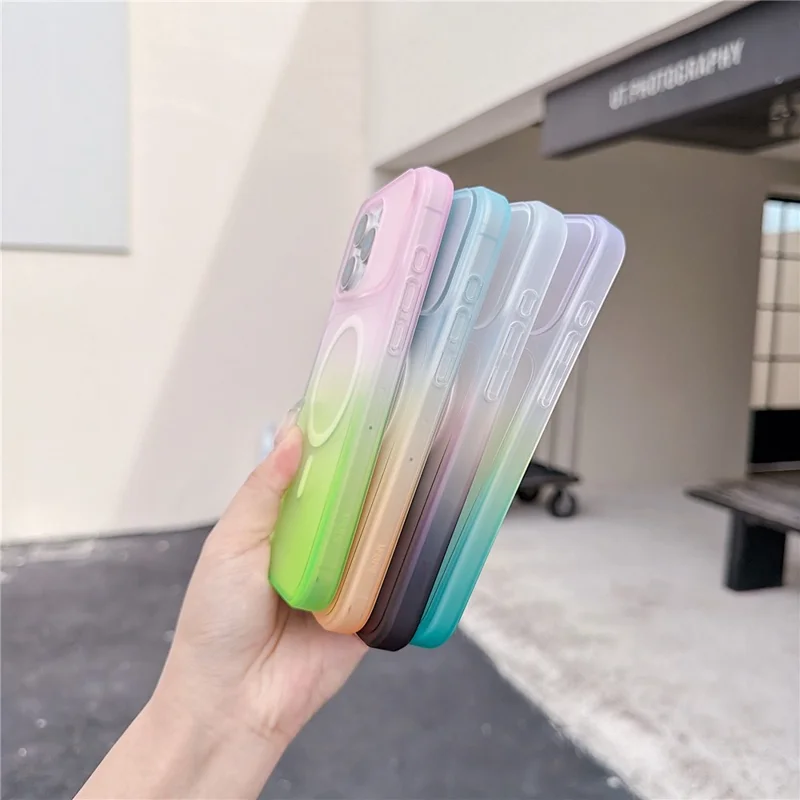 For iPhone 16 Pro Max Magnetic Case AI Touch Button Gradient Color TPU Phone Cover - Green