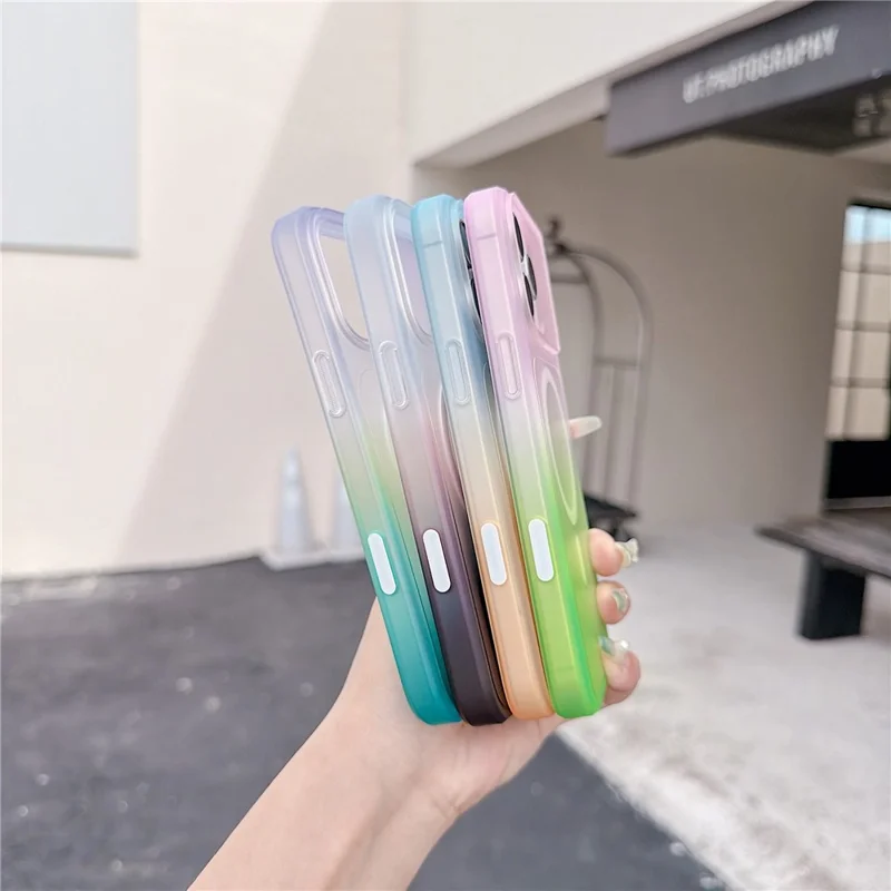 For iPhone 16 Pro Max Magnetic Case AI Touch Button Gradient Color TPU Phone Cover - Green
