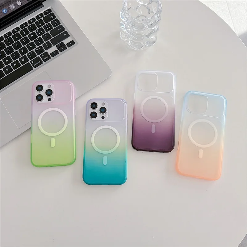 For iPhone 16 Pro Max Magnetic Case AI Touch Button Gradient Color TPU Phone Cover - Green