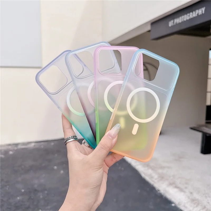 For iPhone 16 Pro Max Magnetic Case AI Touch Button Gradient Color TPU Phone Cover - Green