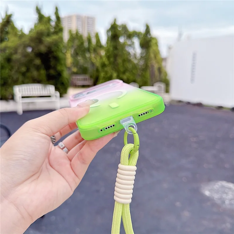 For iPhone 18 Pro Max / 17 Pro Max Magnetic Case with Hand Strap AI Touch Button Gradient Color TPU Phone Cover - Green