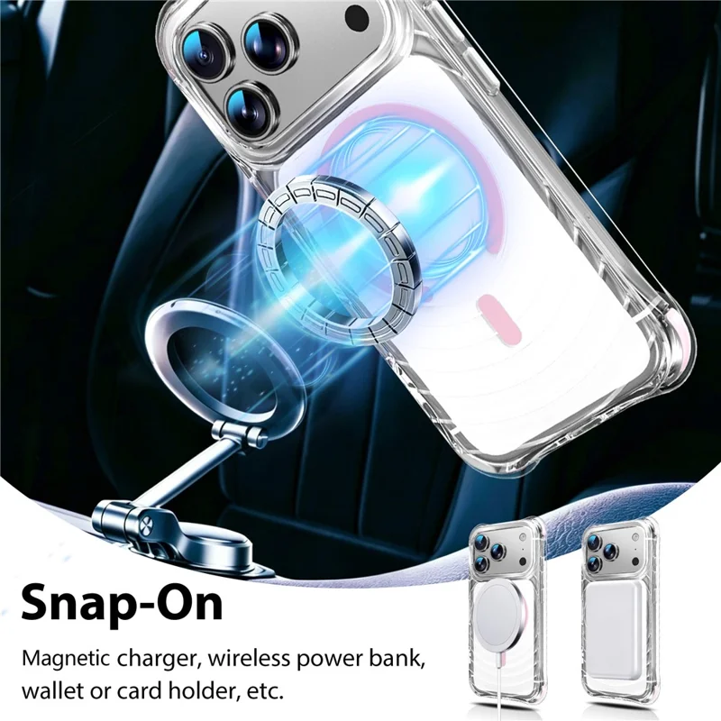 For iPhone 18 Pro / 17 Pro Magnetic Case Airbag Corner Shockproof Ripple TPU Phone Cover - Pink